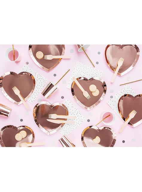 6 platos de corazón oro rosa (21x19cm) - Partydeco | Funidelia