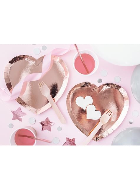 6 platos de corazón oro rosa (21x19cm) - Partydeco | Funidelia