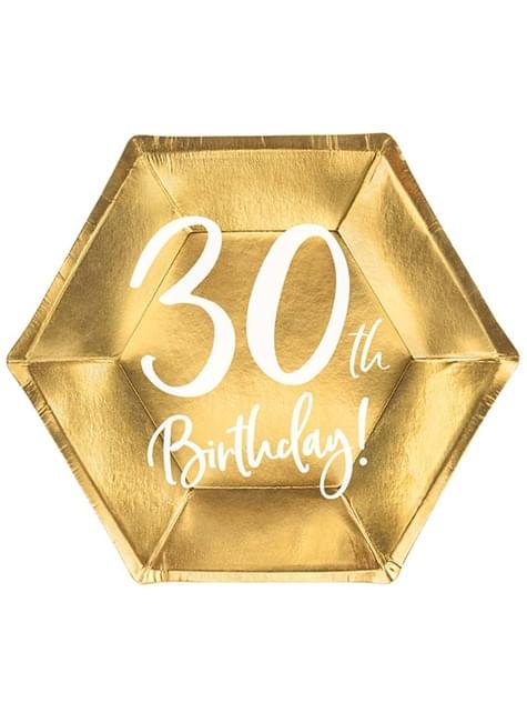 6 platos dorados 30 cumpleaños (20 cm) - Partydeco | Funidelia