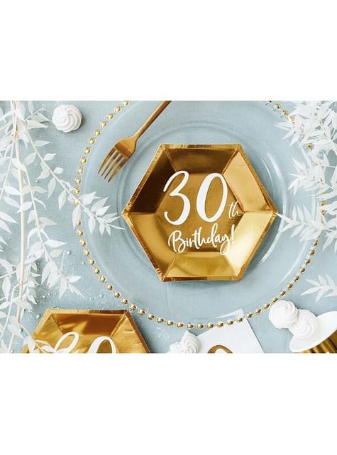 6 platos dorados 30 cumpleaños (20 cm) - Partydeco | Funidelia