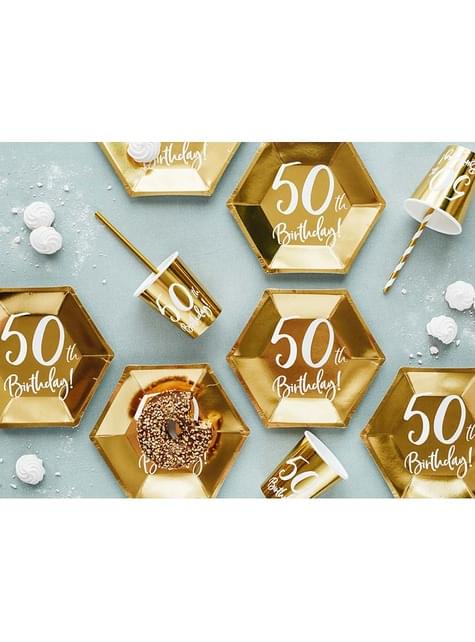 6 platos dorados 50 cumpleaños (20 cm) - Partydeco | Funidelia