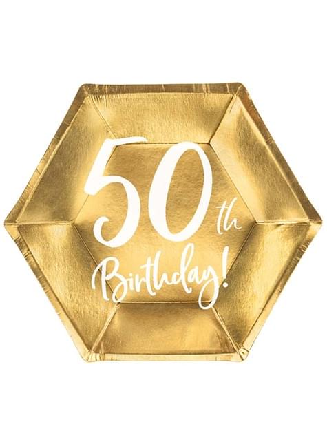 6 platos dorados 50 cumpleaños (20 cm) - Partydeco | Funidelia