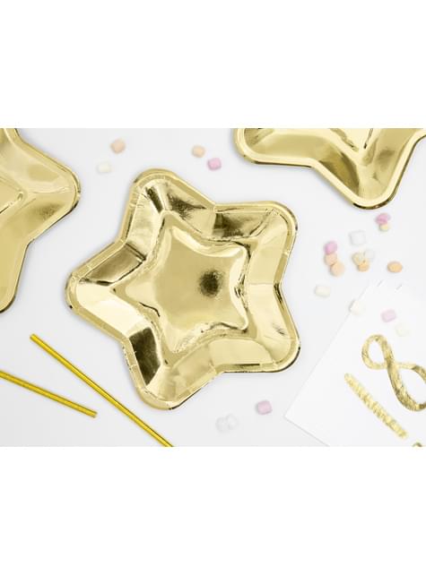6 platos dorados con forma de estrella de papel (23 cm) - Princess Party - Partydeco | Funidelia