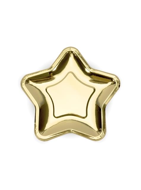 6 platos dorados con forma de estrella de papel (23 cm) - Princess Party - Partydeco | Funidelia