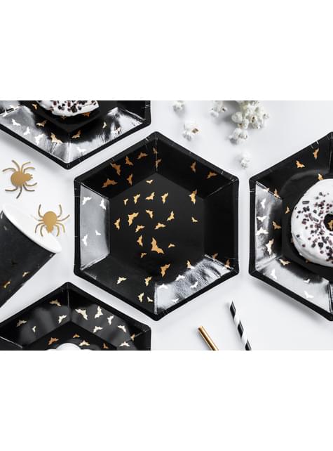 6 platos negros con murciélagos dorados de papel (20 cm) - Trick or Treat Collection - Partydeco | Funidelia