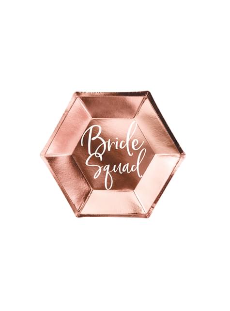6 platos oro rosa “Bride Squad“ de papel (23 cm) - Rose Gold Bride To Be