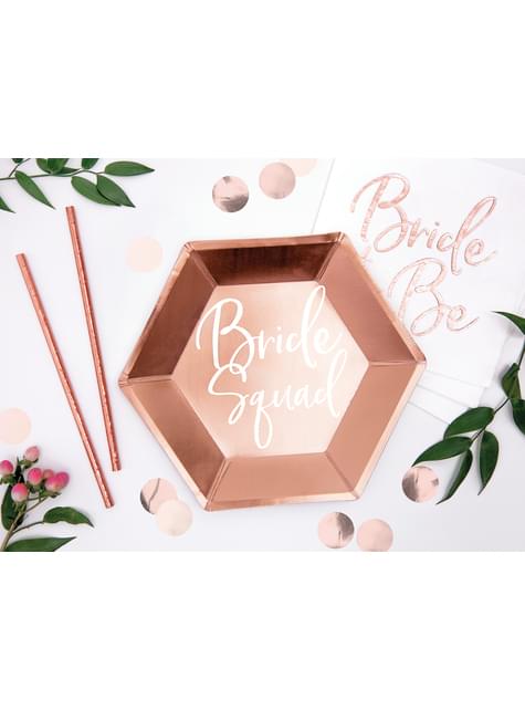 6 platos oro rosa “Bride Squad“ de papel (23 cm) - Rose Gold Bride To Be