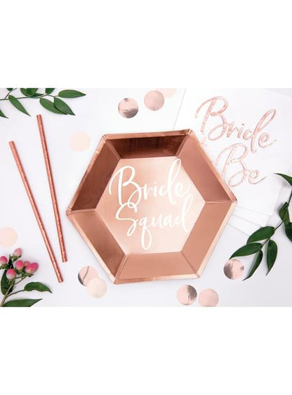 6 platos oro rosa “Bride Squad“ de papel (23 cm) - Rose Gold Bride To Be