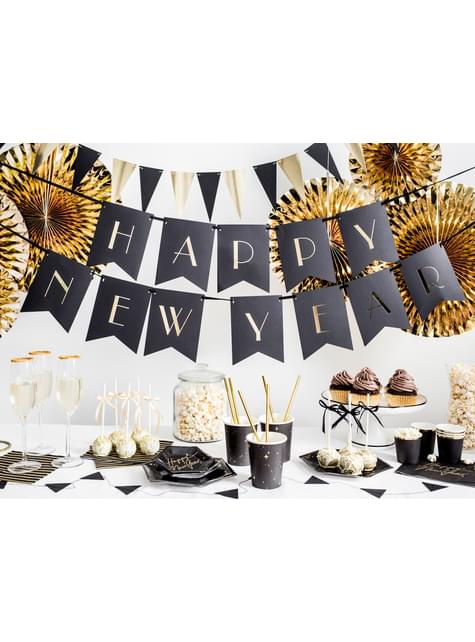 6 platos pentagonales negros con estrellas doradas de papel (20 cm) - New Year’s Eve Collection