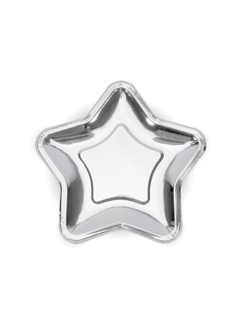 6 platos plateados con forma de estrella de papel (23 cm) - Princess Party - Partydeco | Funidelia