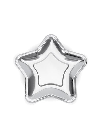 6 platos plateados con forma de estrella de papel (23 cm) - Princess Party - Partydeco | Funidelia