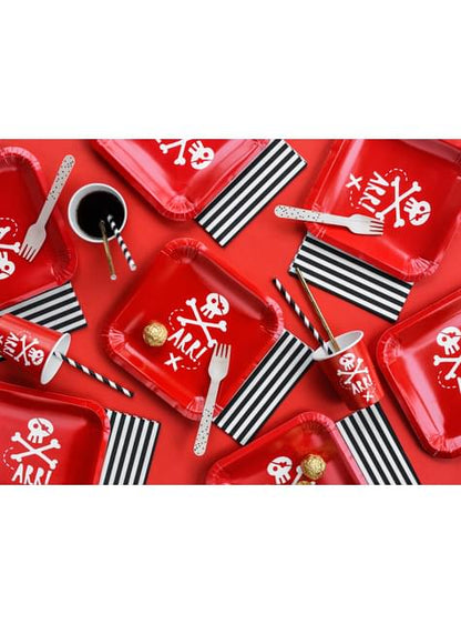 6 platos rojos cuadrados “Arr!“ de papel (20 cm) - Pirates Party - Partydeco | Funidelia