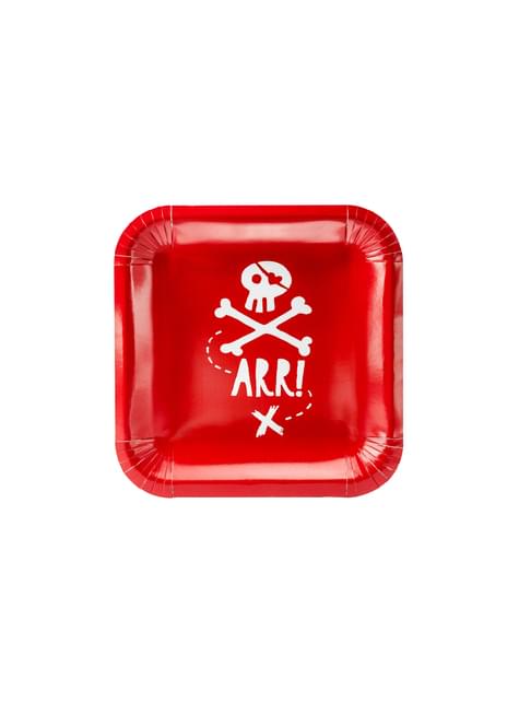 6 platos rojos cuadrados “Arr!“ de papel (20 cm) - Pirates Party - Partydeco | Funidelia