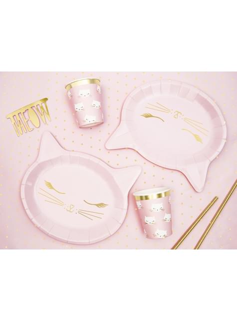 6 platos rosas con forma de gato de papel (22x20 cm) - Meow Party - Partydeco | Funidelia