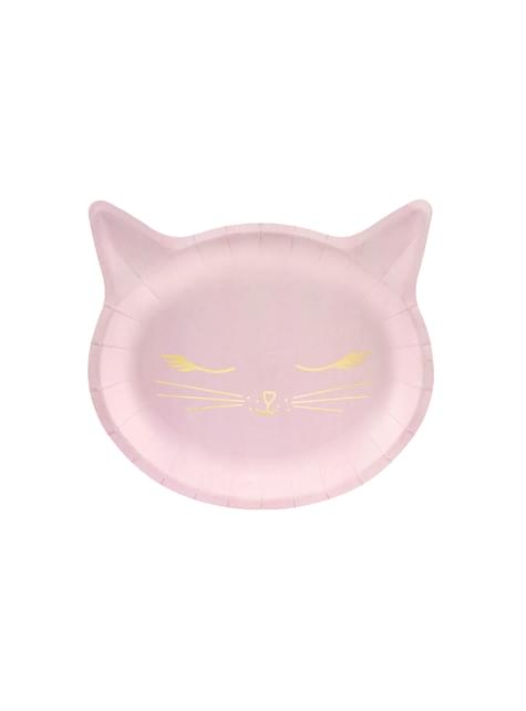 6 platos rosas con forma de gato de papel (22x20 cm) - Meow Party - Partydeco | Funidelia