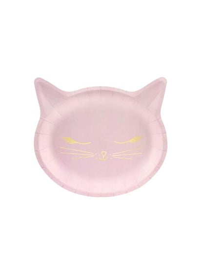 6 platos rosas con forma de gato de papel (22x20 cm) - Meow Party - Partydeco | Funidelia
