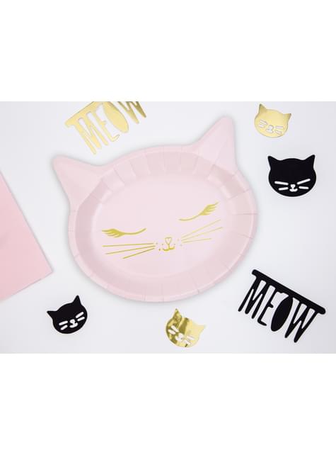 6 platos rosas con forma de gato de papel (22x20 cm) - Meow Party - Partydeco | Funidelia