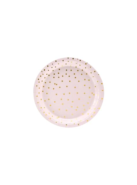 6 platos rosas con lunares dorados de papel (18 cm) - Polka Dots Collection - Partydeco | Funidelia