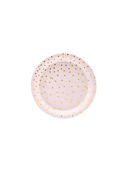 6 platos rosas con lunares dorados de papel (18 cm) - Polka Dots Collection - Partydeco | Funidelia