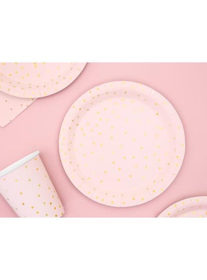 6 platos rosas con lunares dorados de papel (18 cm) - Polka Dots Collection - Partydeco | Funidelia