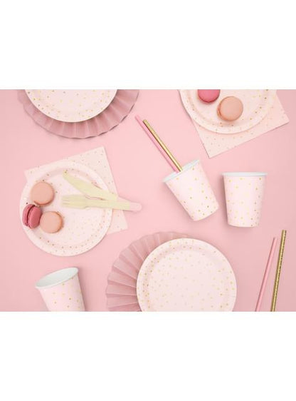 6 platos rosas con lunares dorados de papel (18 cm) - Polka Dots Collection - Partydeco | Funidelia