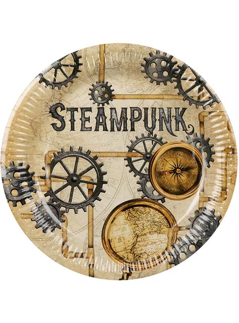 6 platos Steampunk marrón (23 cm) - Steampunk Collection