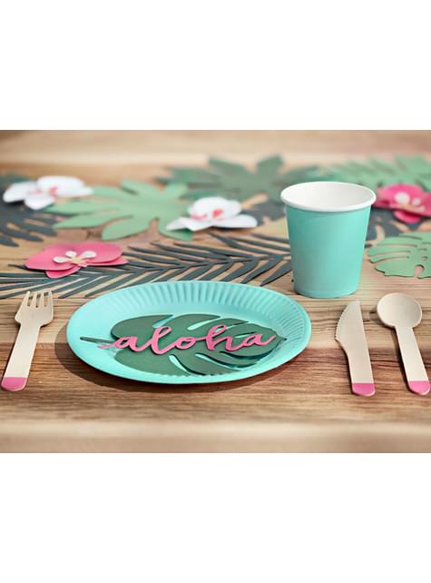 6 tarjetas para mesa verde con forma de hoja - Aloha Turquoise - Partydeco | Funidelia
