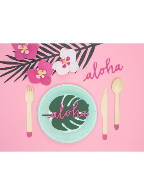 6 tarjetas para mesa verde con forma de hoja - Aloha Turquoise - Partydeco | Funidelia
