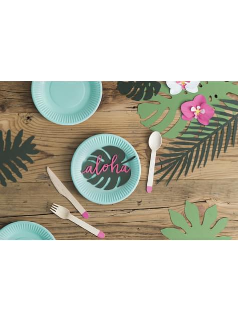 6 tarjetas para mesa verde con forma de hoja - Aloha Turquoise - Partydeco | Funidelia