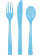 6 tenedores, 6 cucharas y 6 cuchillos de plástico de color azul cielo - Unique | Funidelia