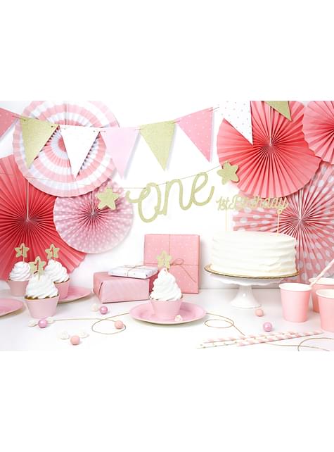 6 toppers decorativos “1“ con forma de estrella dorada - Pink 1st Birthday - Partydeco | Funidelia