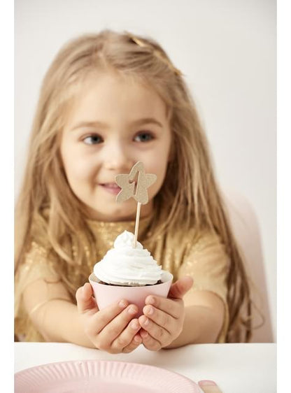 6 toppers decorativos “1“ con forma de estrella dorada - Pink 1st Birthday - Partydeco | Funidelia