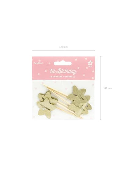6 toppers decorativos “1“ con forma de estrella dorada - Pink 1st Birthday - Partydeco | Funidelia