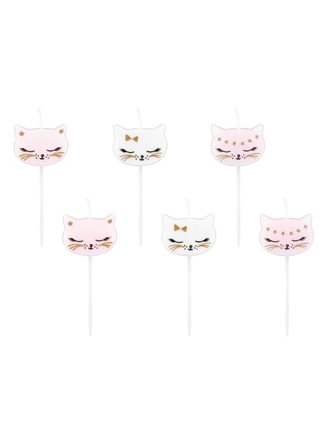 6 velas de cumpleaños con formas de gato variadas (2 cm) - Meow Party - Partydeco | Funidelia