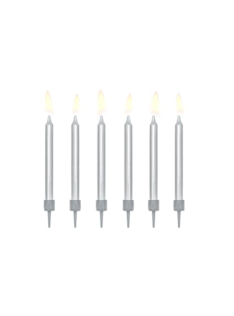 6 velas de cumpleaños plateadas (6 cm) - Partydeco | Funidelia