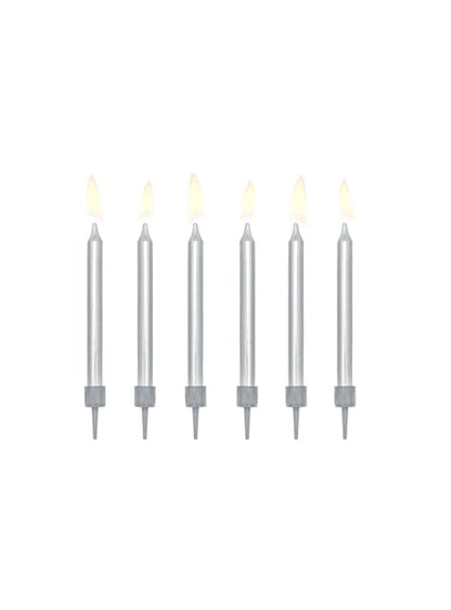 6 velas de cumpleaños plateadas (6 cm) - Partydeco | Funidelia