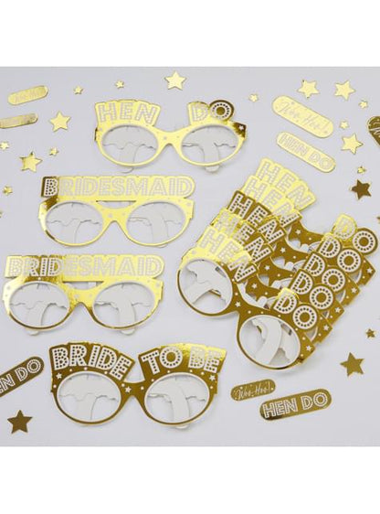 8 accesorios photocall de gafas doradas de papel - Woo Hoo Hen Do - Neviti | Funidelia