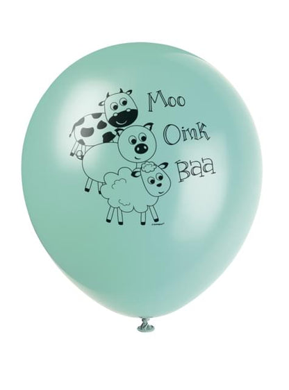 8 globos verdes con animales de granja (30 cm) - Farmyard Party - Unique | Funidelia