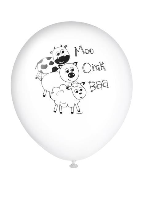 8 globos verdes con animales de granja (30 cm) - Farmyard Party - Unique | Funidelia