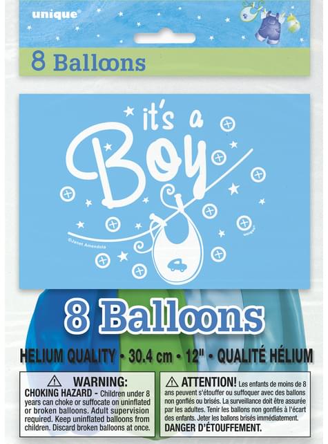 8 globos azules It’s a boy! (30 cm) - Blue Clothesline Baby Shower - Unique | Funidelia