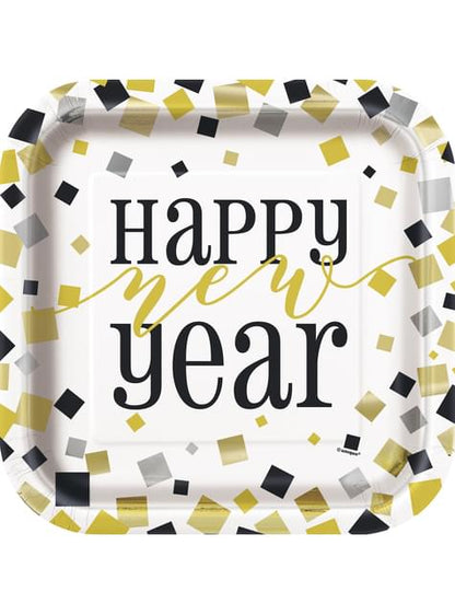 8 platos cuadrados de Nochevieja (23 cm) - Glittering New Year - Unique | Funidelia