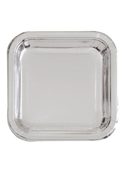 8 platos cuadrados plateados (23 cm) - Línea Colores Básicos - Unique | Funidelia