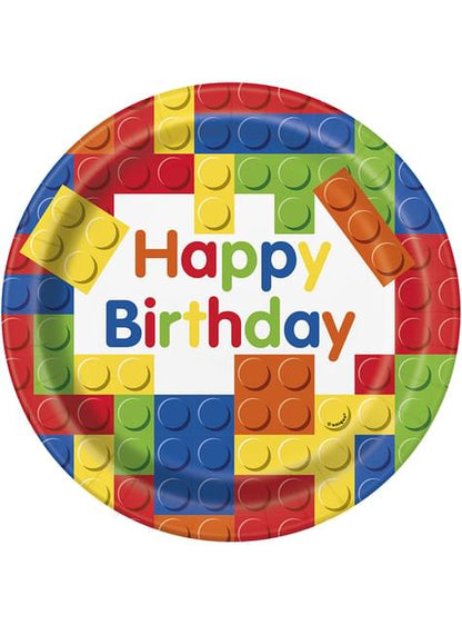 8 platos de bloques de construcción (23cm) - Building Blocks party - Unique | Funidelia