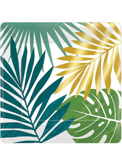 8 platos de postre con hojas tropicales (18cm) - Tropical Gold - AMSCAN | Funidelia