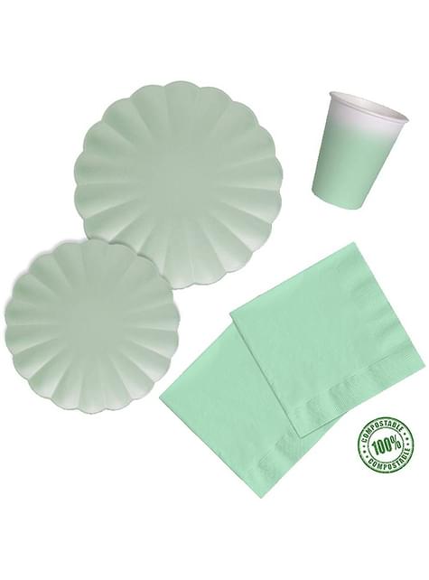 8 platos en forma de flor verde menta (23 cm)