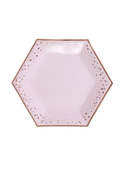 8 platos hexagonales de papel (27 cm) - Glitz & Glamour Pink & Rose Gold - Neviti | Funidelia