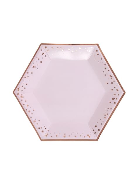 8 platos hexagonales de papel (27 cm) - Glitz & Glamour Pink & Rose Gold - Neviti | Funidelia