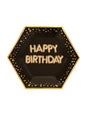 8 platos hexagonales “Happy Birthday“ de papel (27 cm) - Glitz & Glamour Black & Gold - Neviti | Funidelia