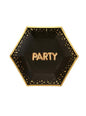 8 platos hexagonales medianos de papel “Party“ de papel (20 cm) - Glitz & Glamour Black & Gold