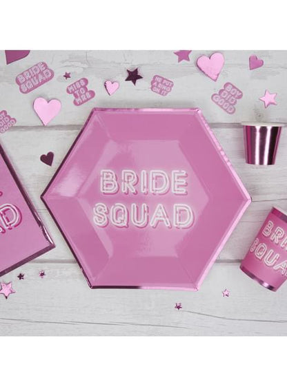 8 platos hexagonales rosas de papel (27 cm) - Bride Squad - Neviti | Funidelia